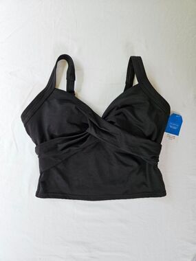 Lands' End DD Cup Women's Black Sweetheart Wrap Midkini Bikini Top 6 DD